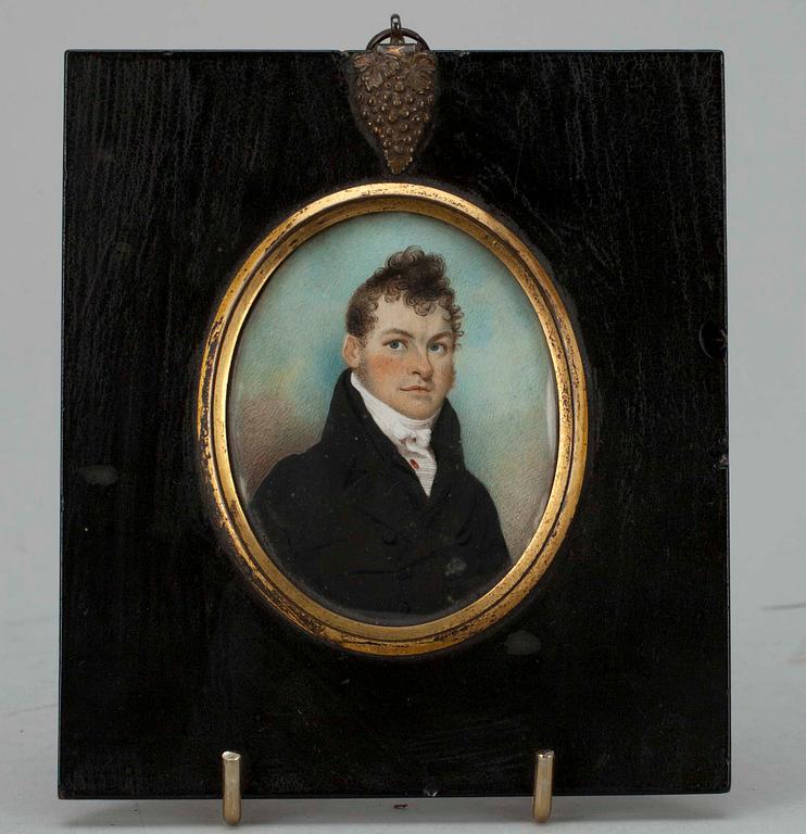 MINIATYRMÅLNING, gouache på ben, empire, 1800-talets början.