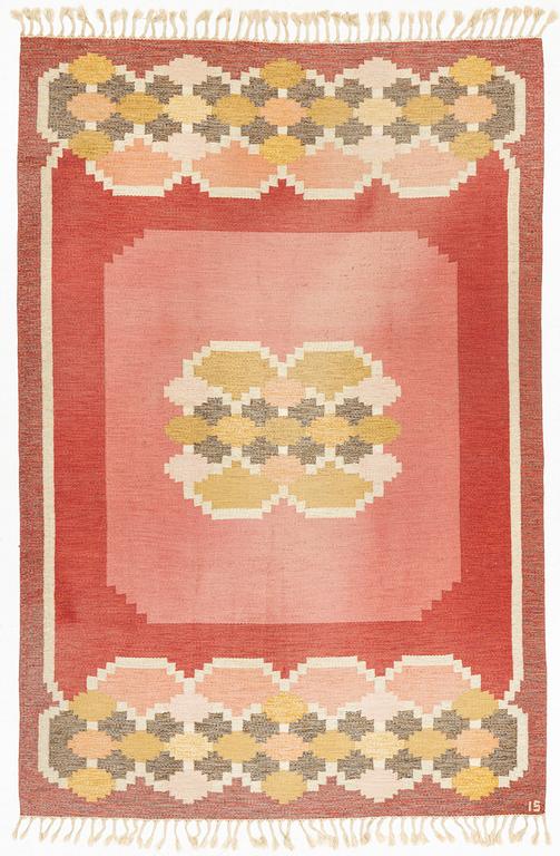 Ingegerd Silow, a carpet, flat weave, c 281 x 189 cm, signed IS.