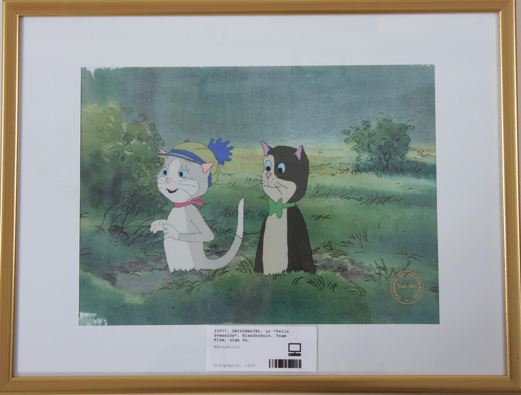 ORIGINALCEL, ur "Pelle Svanslös". Blandteknik, Team Film, sign SL.