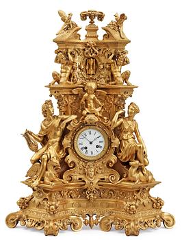 713. A French 19th century gilt bronze mantel clock.