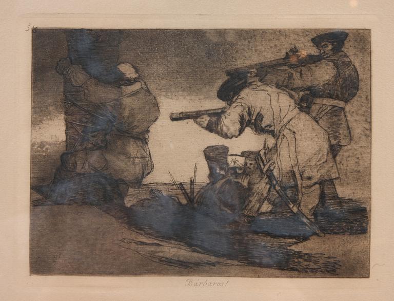 FRANCISCO GOYA Y LUCIENTES "Bárbaros!", ur "Los Desastres de la Guerra". (Krigets fasor). Etsning.