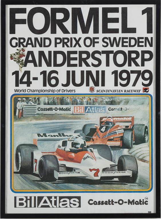 4 original posters for Formula 1 Grand Prix at Anderstorp Sweden 1973, 74, 75 and 79.