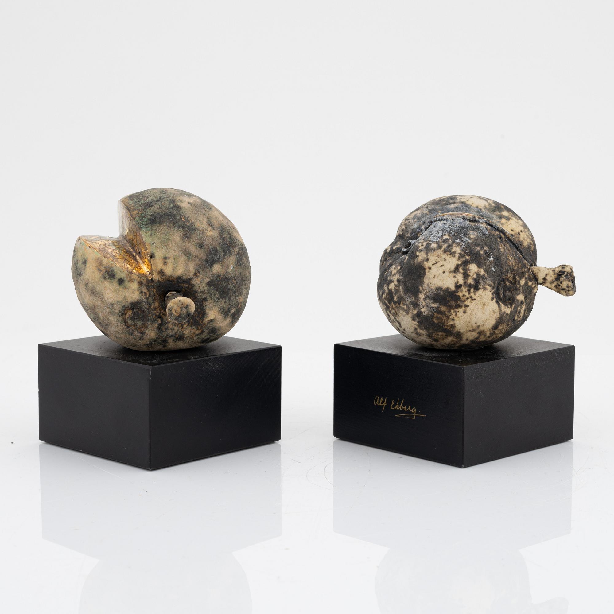 Alf Ekberg, skulpturer, 2 st, stengods, signerade.