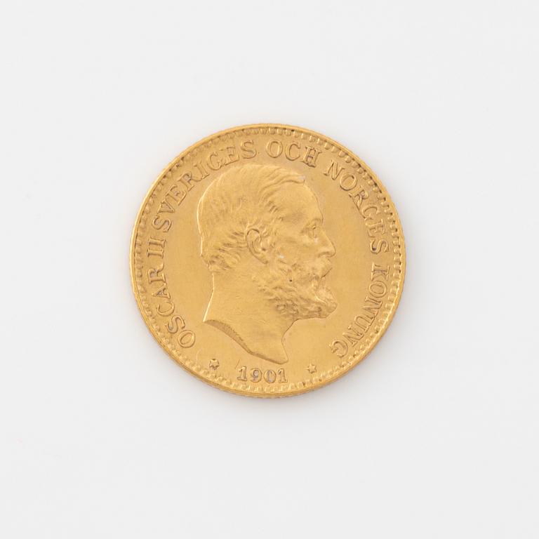 Oscar II, guldmynt, 10 kronor, 1901.