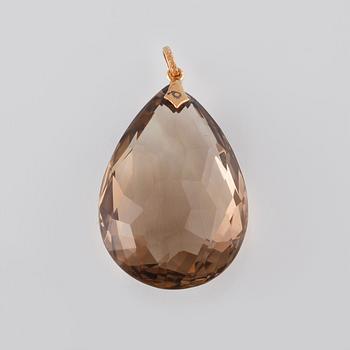 HÄNGE, 18K guld med brioletteslipad rökkvarts, John Pettersson, Stockholm, 1929. Vikt 13,1 gram.
