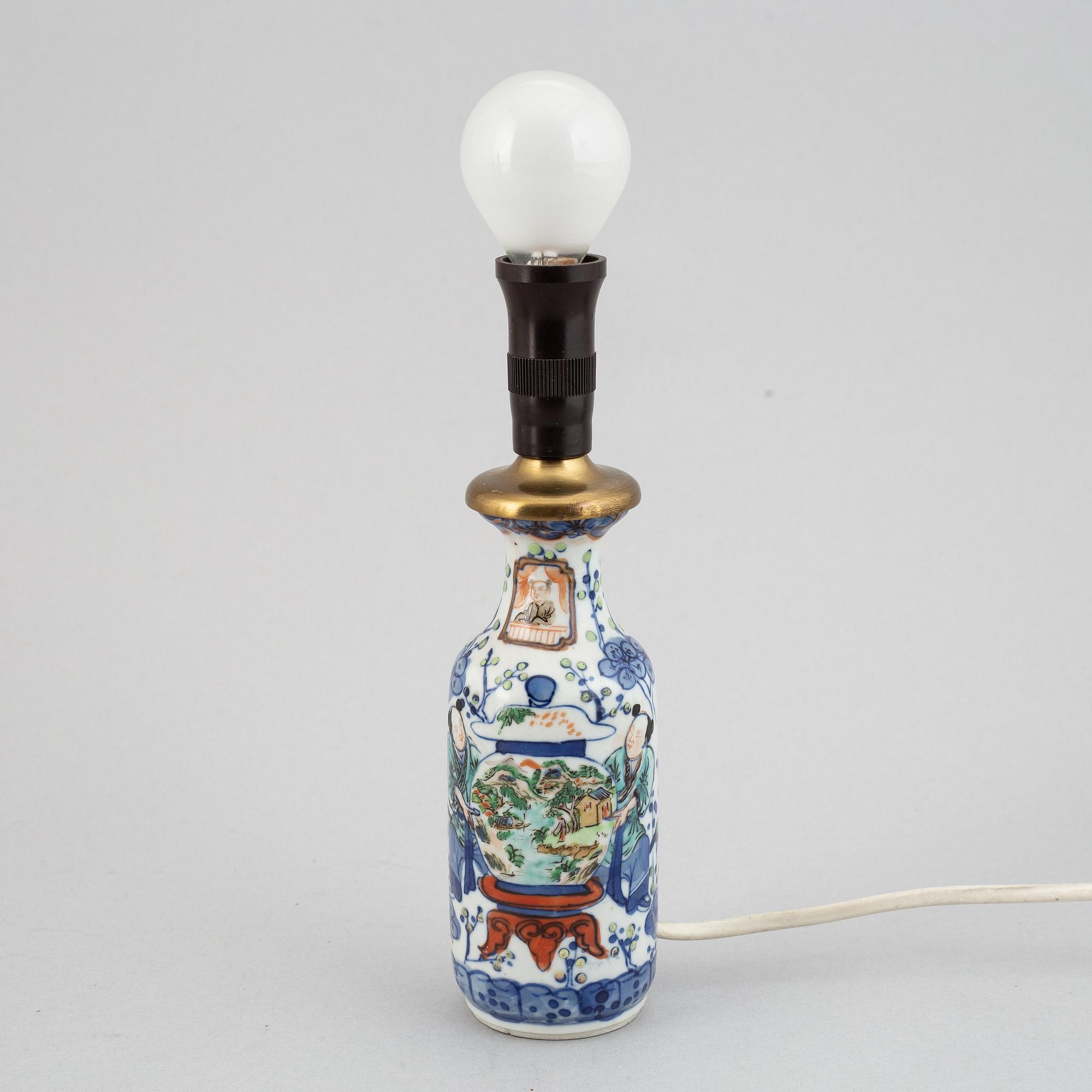 Four different vases, turned into table lamps, Qing dynasty, late 19th/early 20th century.