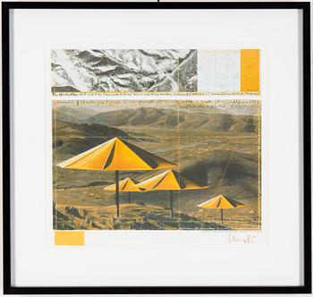 CHRISTO & JEANNE-CLAUDE, Diptych. Offset in colours with collage, 1991, signed.