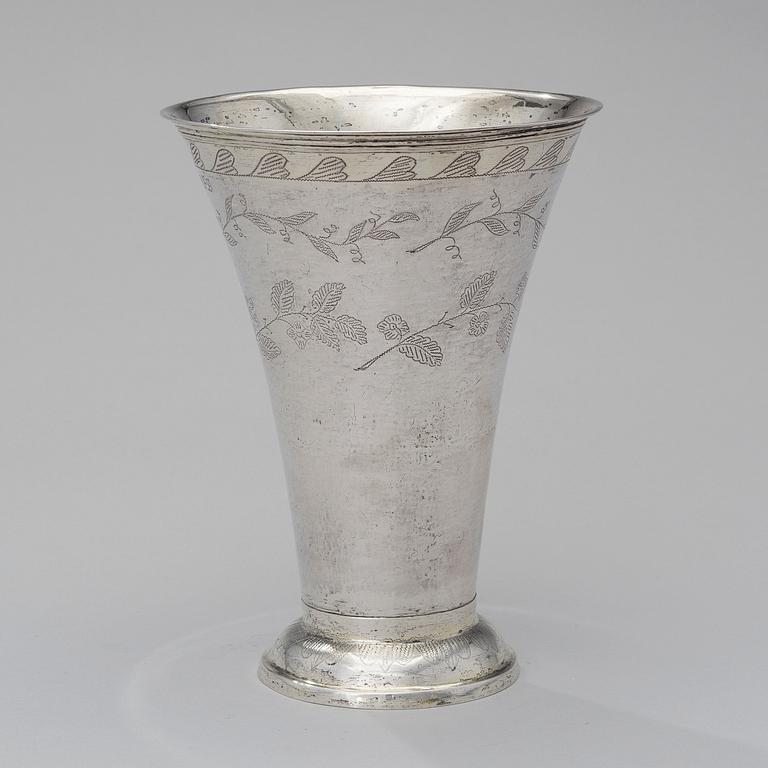 A ROCOCO SILVER BEAKER, by Petter Britt's widow, Kalmar, 1765. Weight 386 g.