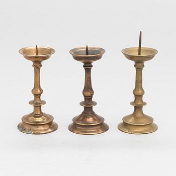 Three 17th century bronze Nürnberg candlesticks Germany.