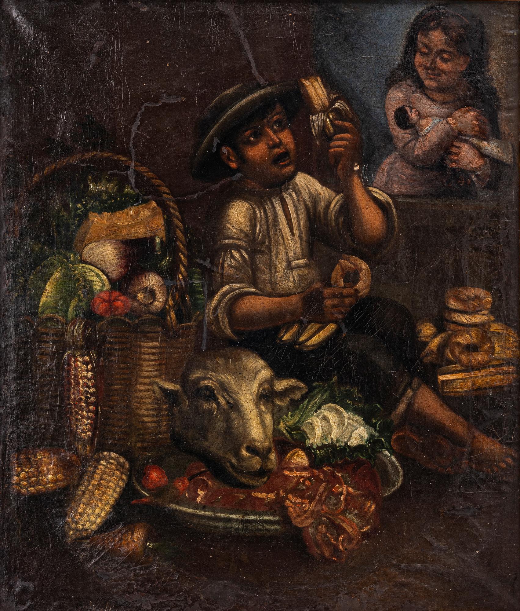 Spanish school, 18th century, Child with vegetables.