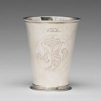 247. A Swedish early 18th century silver beaker, mark of Christian Dalbeck, Kristianstad 1716.