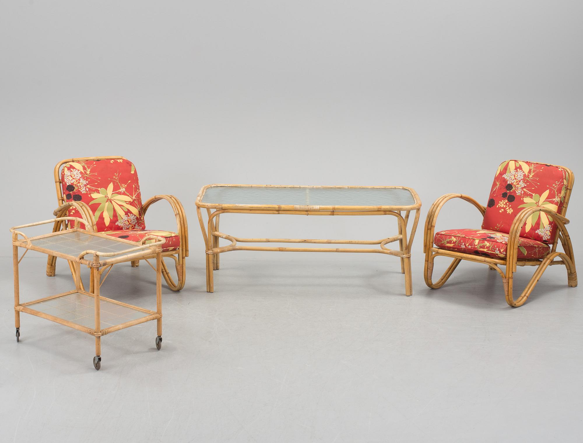 A bambu furniture suite from E.W. Ottosson korgmöbelfabrik, Stockholm, 1940's.