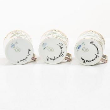 Royal Copenhagen, seven mocka cups with saucers, 'Flora Danica', Denmark.