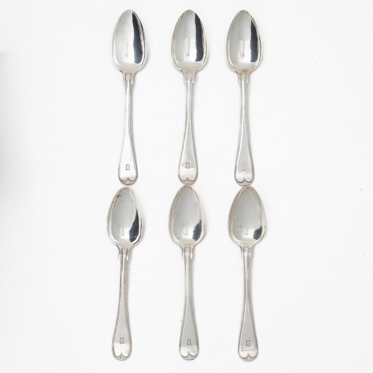 Gustaf Theodor Folcker, Six Swedish silver spoons, mark of Gustaf Theodor Folcker, Stockholm 1863.