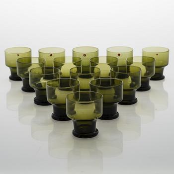 TAPIO WIRKKALA, juomalaseja, 15 kpl, 1959-68, Iittala, Finland.