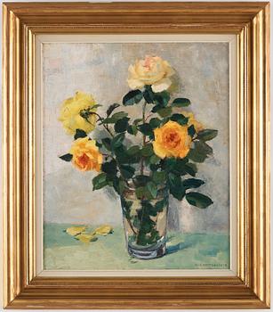 Olle Hjortzberg, Still life with yellow roses.