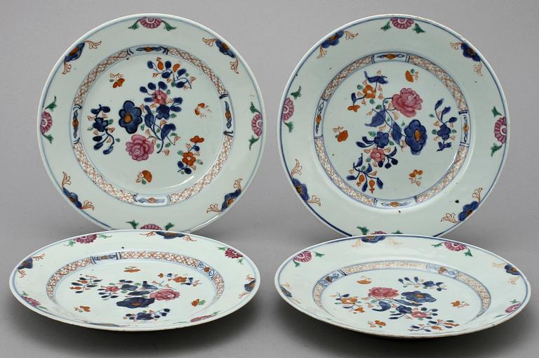 TALLRIKAR, 4 st, porslin, Kina, 1700-tal.