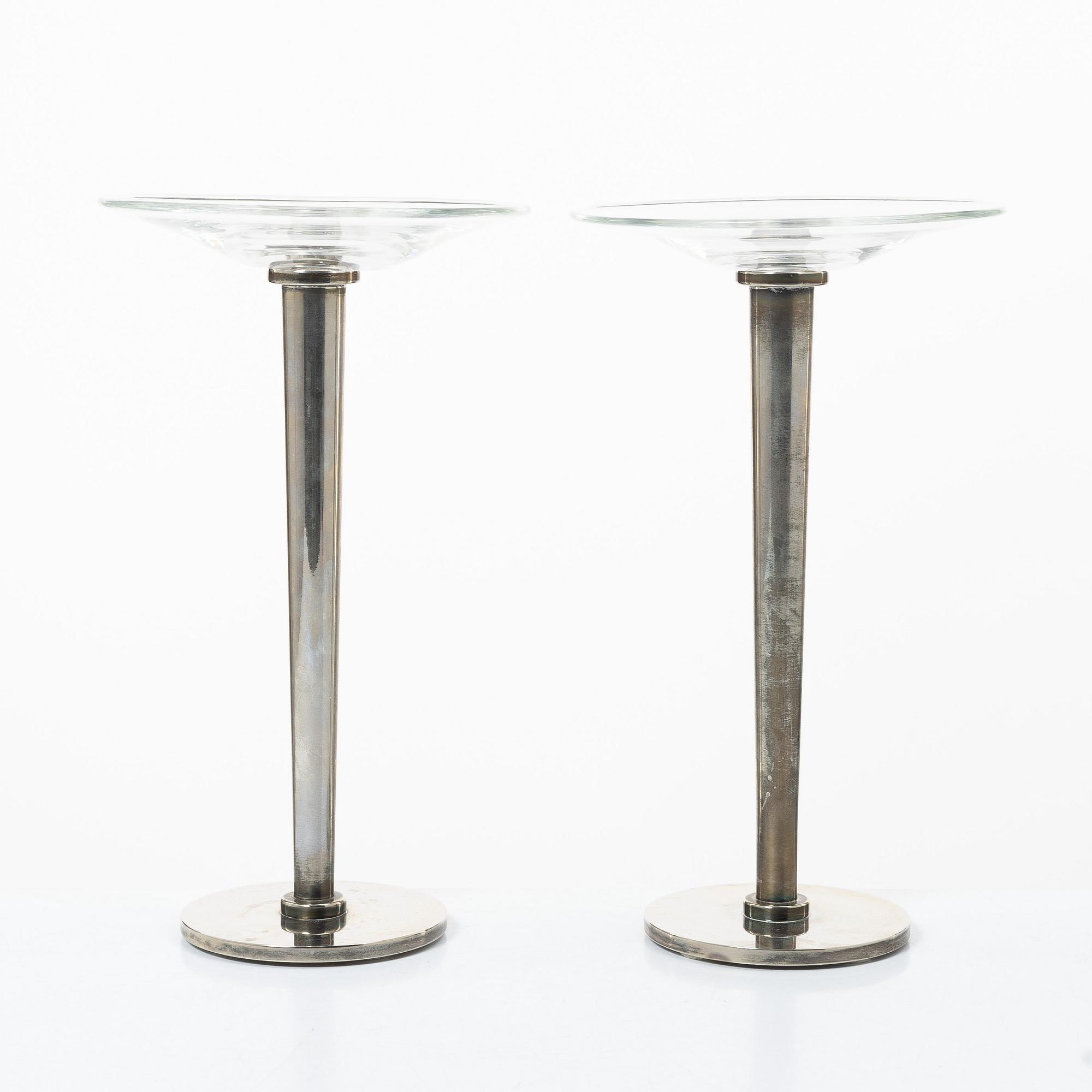Ulla Christiansson, ljusstakar, ett par. "Gala", Metall och glas, Svenskt Tenn.