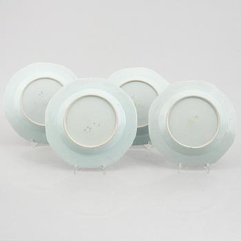 Seven blue and white export porcelain plates, China, Qing dynasty, 18th century.