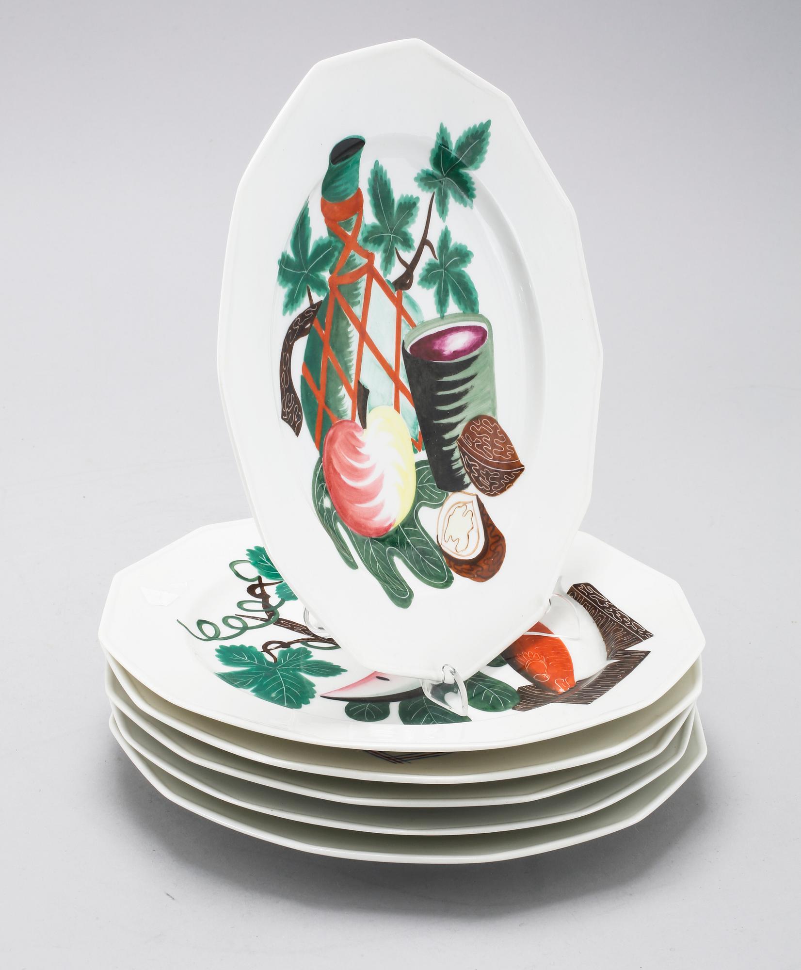 Six porcelain small plates by Colette Gueden for Limoges, second quarter of the 20th century.