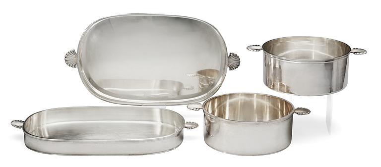 A set of four silver plated casseroles, CG Råström, Stockholm.