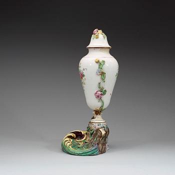 A Swedish Marieberg faience vase with cover, dated 1771.