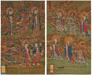 1071. Two Chinese scroll paintings of Heavenly and Earthly Deities from the Water-Land Ritual, late Qing dynasty.