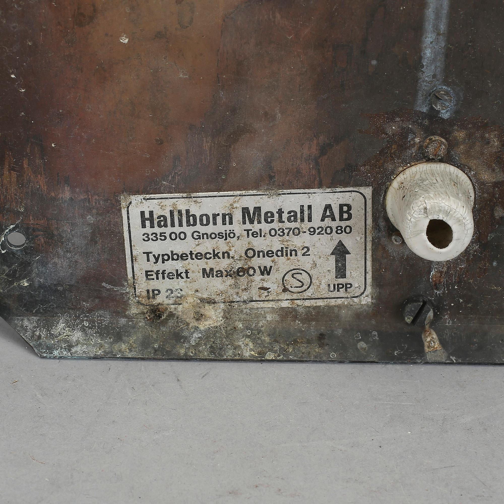 VÄGGLAMPOR/SKEPPSLAMPOR, 3 st, Hallborn Metall AB, 1900-andra hälft.