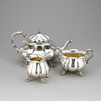 TESERVIS, 3 delar, silver, David Andersen, Christiania, Norge, 1888-1925. Total vikt ca 1150 gram.