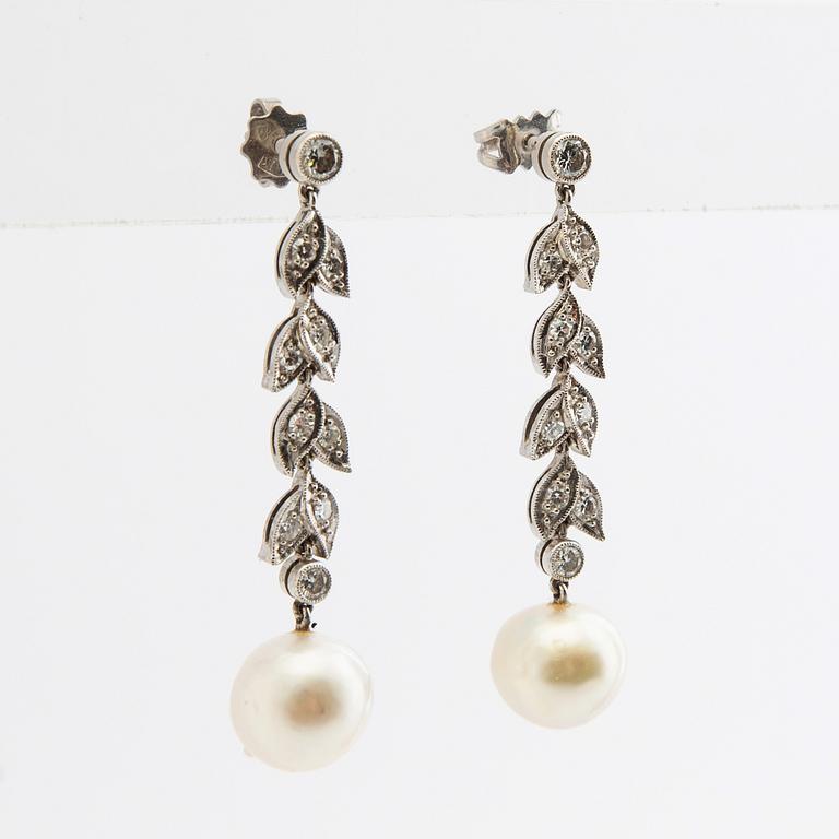 Earrings, a pair, 18k white gold with pearls and diamonds.
