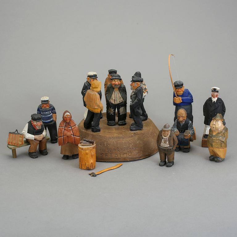 PARTI TRÄSKULPTURER, 15 st (9+6), trä, bl.a Bengt Råsten, 1900-tal.