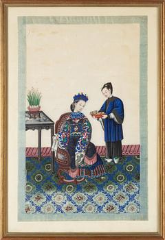 A pair of Chinese gouache paintings on ricepaper, Qing dynasty, 19th century.