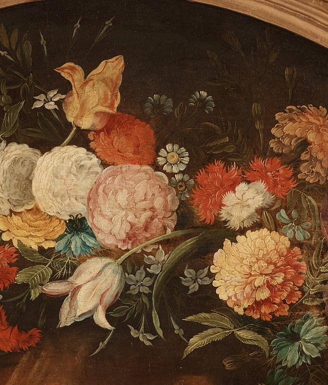 Daniel Seghers & Hendrick van Balen dä Attributed to., Landscape with garland of flowers and St John The Baptist.