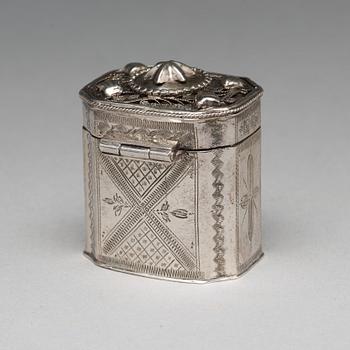 A set of three Russianand Dutch 19th century silver boxes.