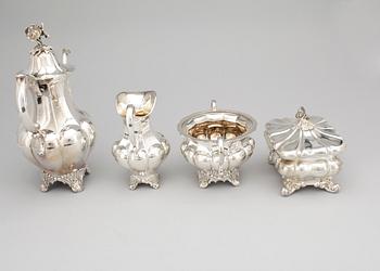 KAFFESERVIS, 4 delar, nysilver, rokokostil, AG Dufva Stockholm 1900-talets början.