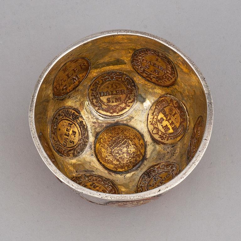 A Swedish 18th century parcel-gilt thumbler, unmarked.