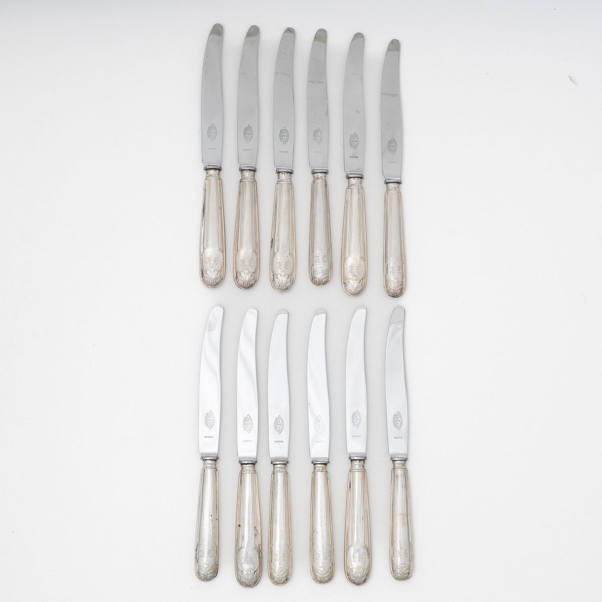 Gustaf Möllenborg, a set of twelve Swedish silver dinner knives, mark of Gustaf Möllenborg, Stockholm 1824-1826.
