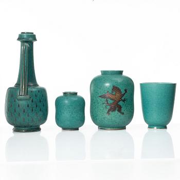 Wilhelm Kåge, four 'Argenta' stoneware vases, Gustavsberg.