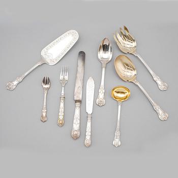 BESTICK, 120 delar, silver 800, L Posen, Tyskland, 1800-talets andra hälft. Total vikt med stålblad ca 8600 gram.