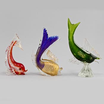 FIGURINER, 3 st, glas, Murano, Italien, 1900-talets andra hälft.