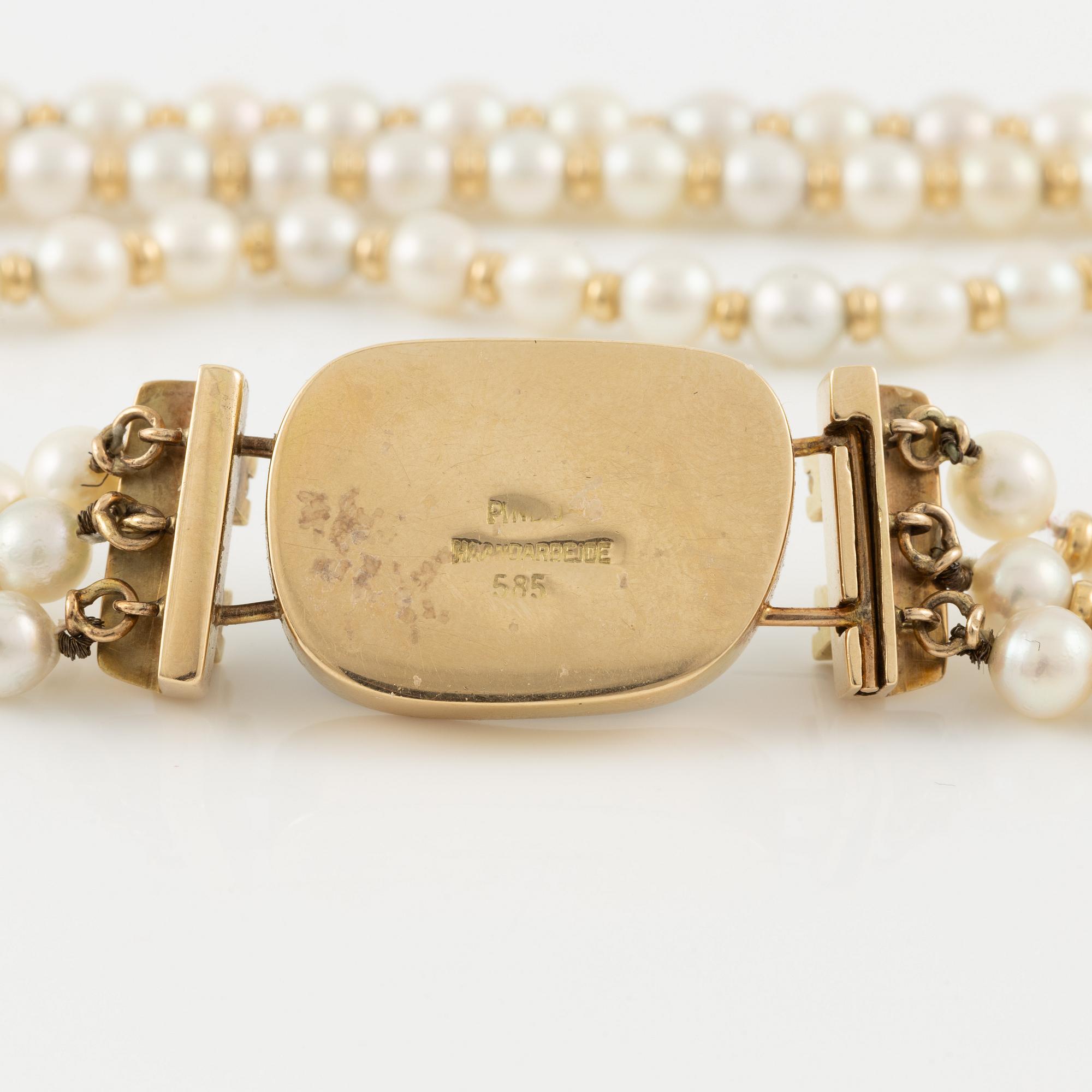 Collier odlade pärlor lås 14K guld med opal och runda briljantslipade diamanter.