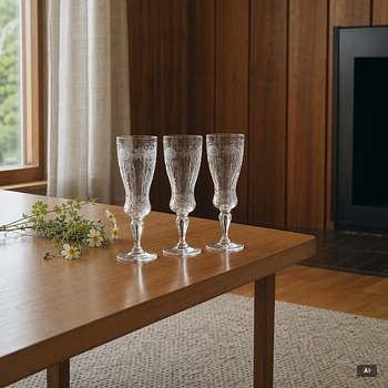 Vicke Lindstrand, champagneglas, 3 st, "Dalecarlia", Kosta Boda.