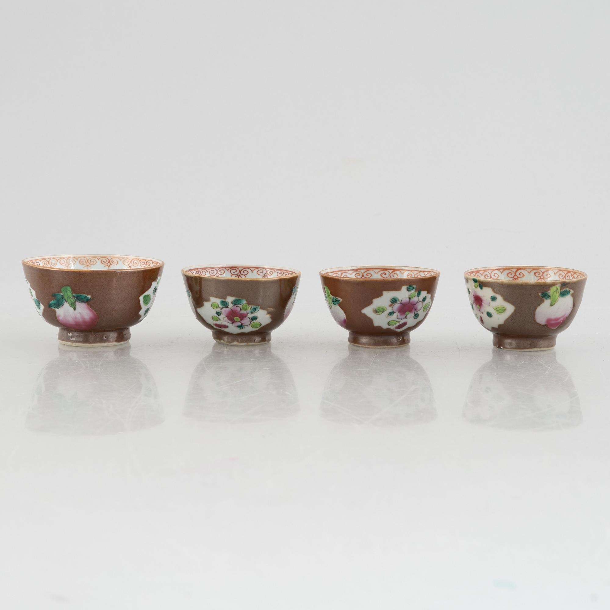 Six café au lait cups with sauces, China, Qianlong (1736-95).