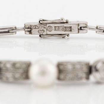 Armband/tiara, med pärlor, gammalslipade och rosenslipade diamanter.