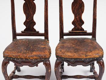 A pair of late baroque faux bois-painted chairs, attributed to M. Meling, 1730/40's.