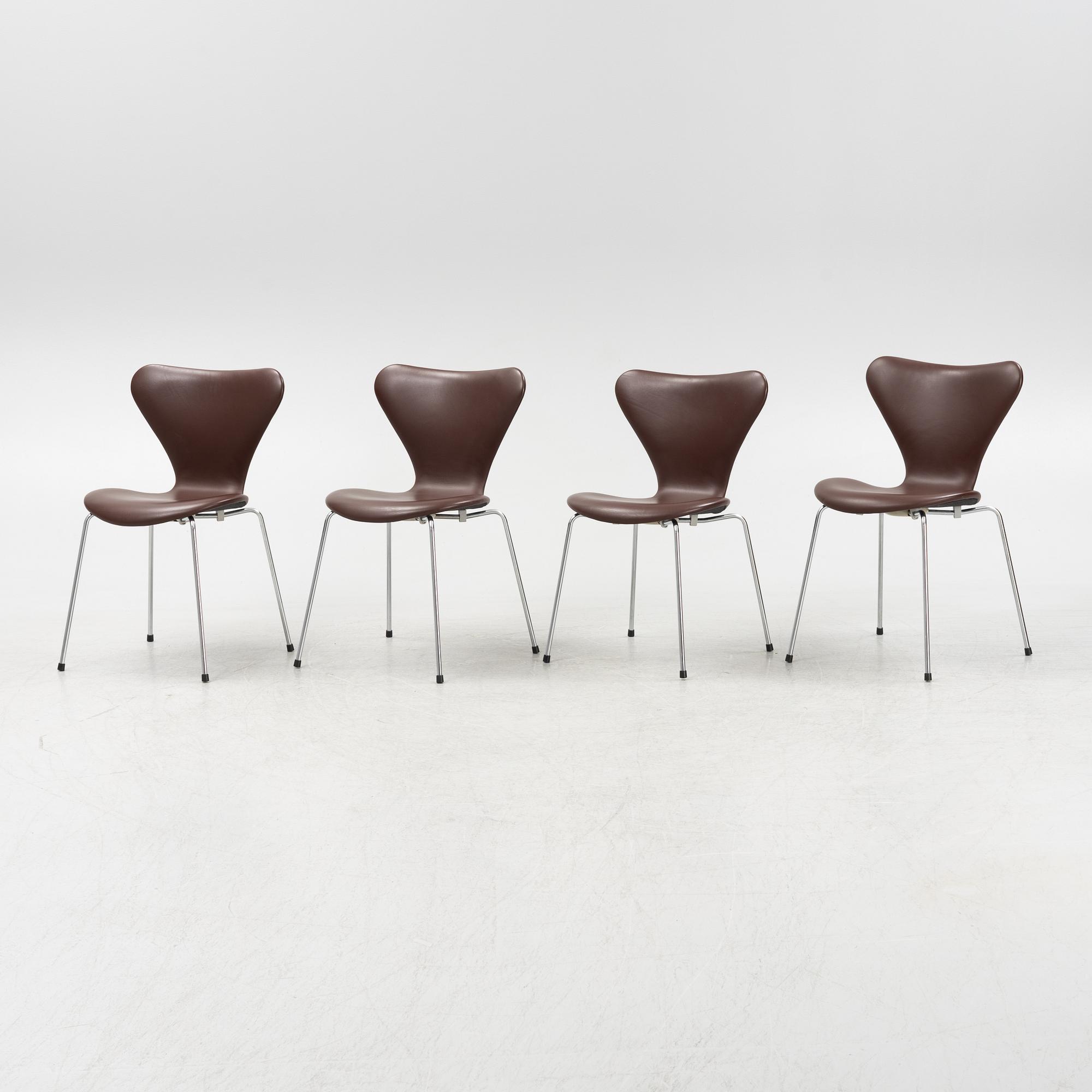 Arne Jacobsen, stolar, 4 st, "Sjuan", Fritz Hansen, Danmark, 1970-71.