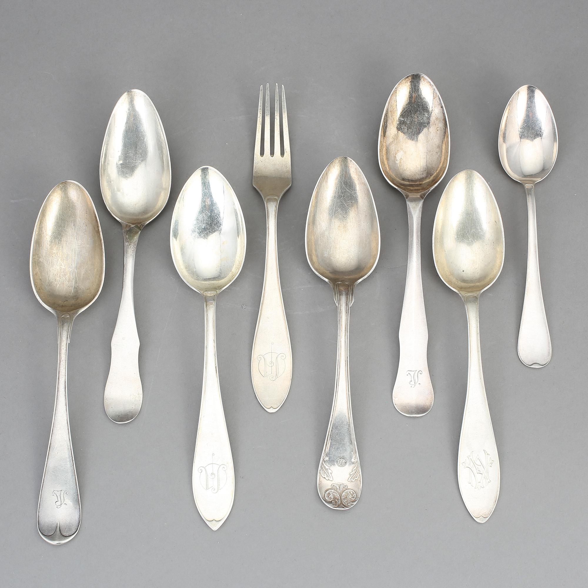 PARTI BESTICK, 8 st, silver. Bl.a. O. Hagrelius 1808. Tot vikt ca 435 g.