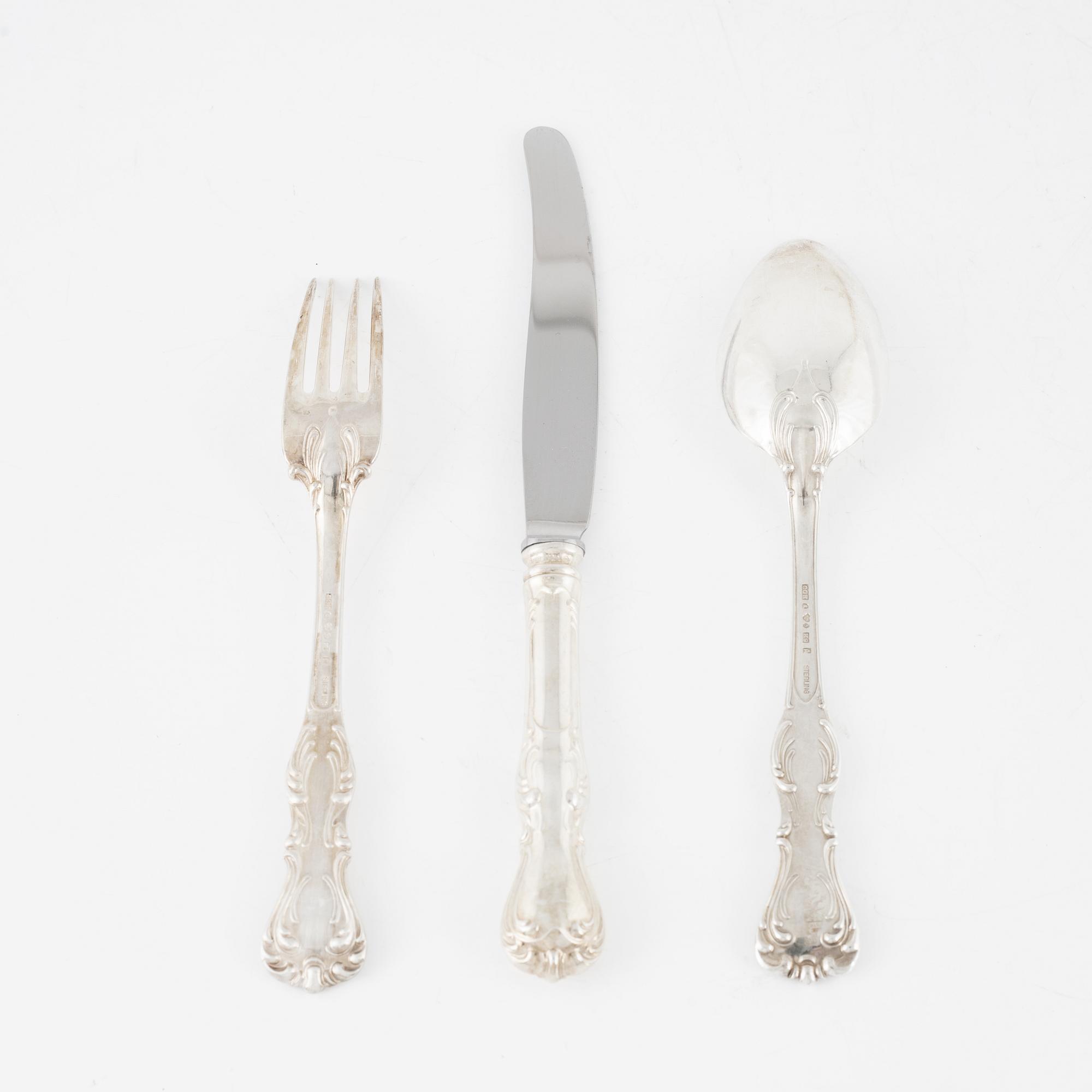 Besticksuppsättning, 36 delar, sterlingilver, "Prins Albert", C.G.Hallberg, Stockholm, 1960.