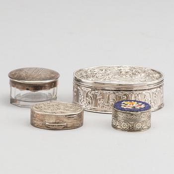 DOSER, silver och glas, 4 st, 1900-tal,