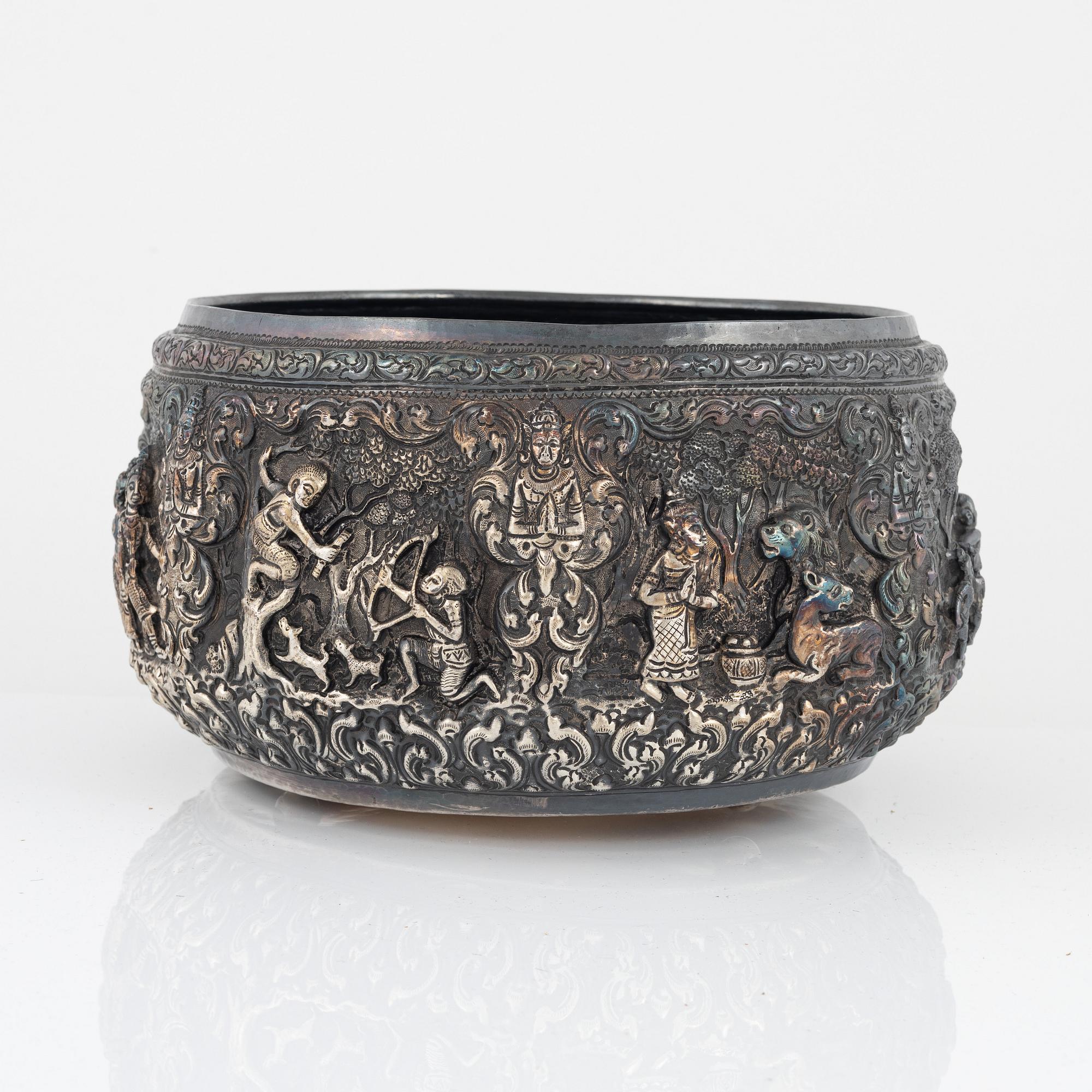 Bowl, low-grade silver, Southeast Asia.